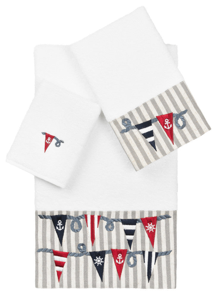 100% Turkish Cotton Ethan 3-Piece Embellished Towel Set, White