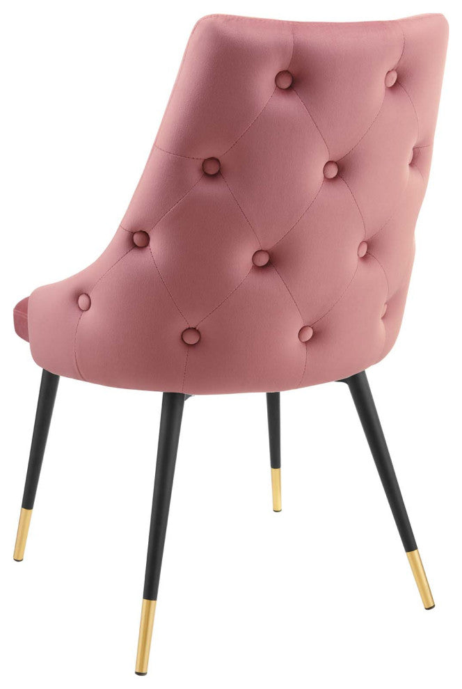 Tufted Side Dining Chair, Velvet, Pink, Modern, Bistro Restaurant Hospitality