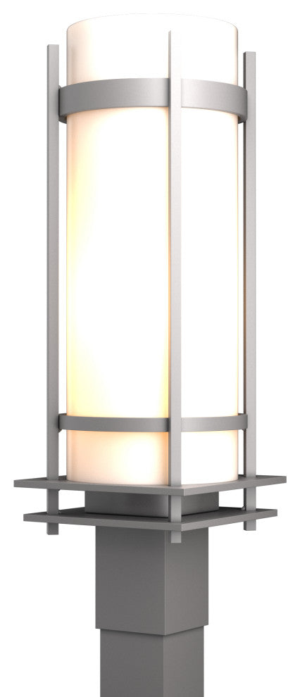 Banded Outdoor Post Light, Coastal Burnished Steel Finish, Opal Glass