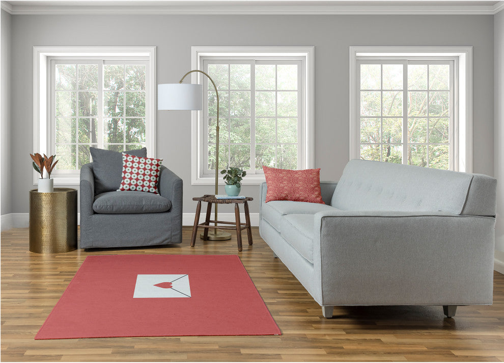 Love Letter Valentines Chenille Rug, Coral, 4'x6'