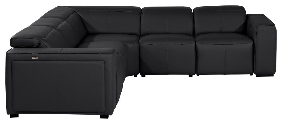 Niccolo Italian Leather 5-Piece L-Shaped Power Reclining Sectional, Black