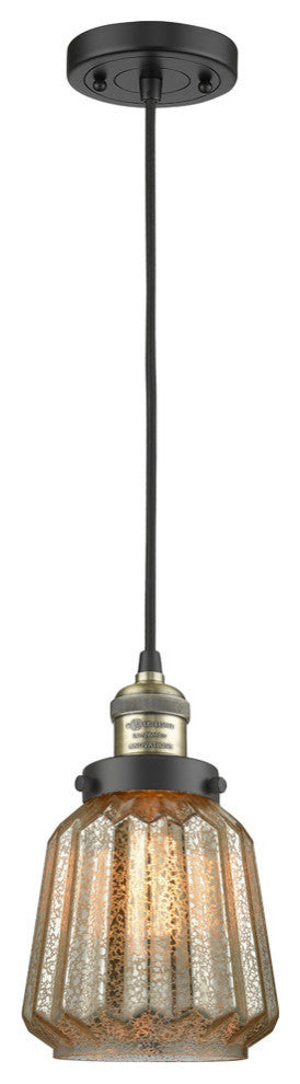 Chatham LED Mini Pendant, Black Antique Brass, Glass: Mercury Plated