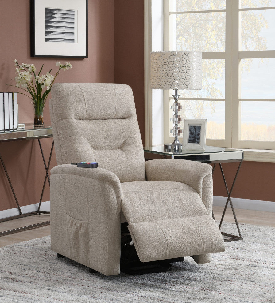 Coaster Henrietta Fabric Power Lift Recliner with Storage Pocket in Beige