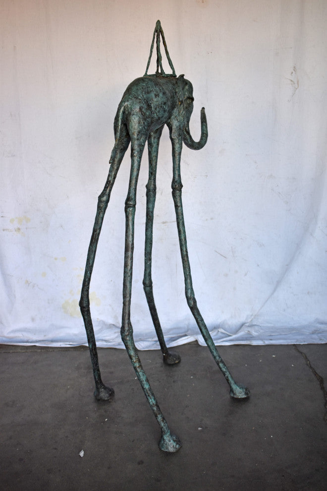 Modern Art Green Patina Tall Elephant Bronze Statue - Size: 26"L x 27"W x 67"H