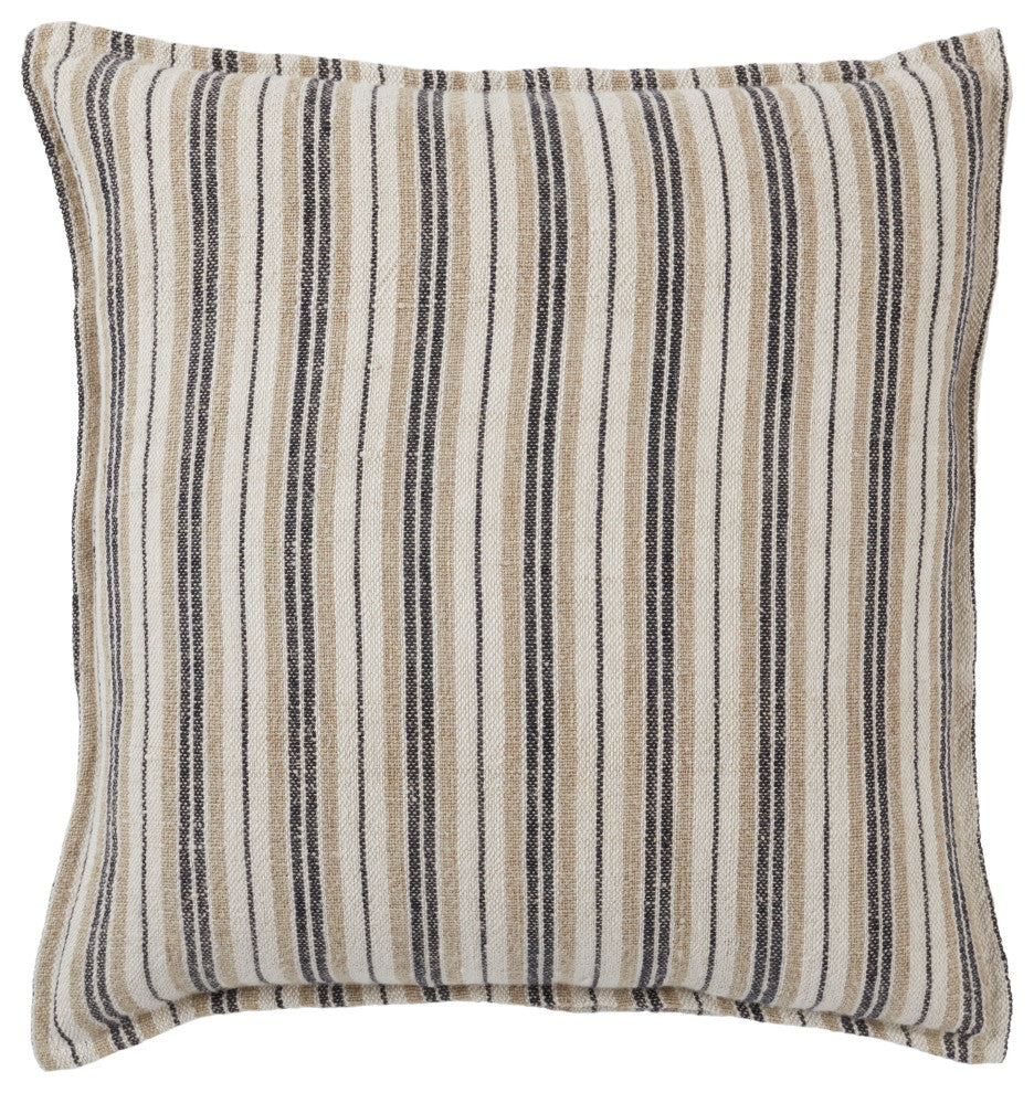 Jaipur Living Lucien Striped Pillow, Dark Brown/Cream, 20"x20", Polyester Fill