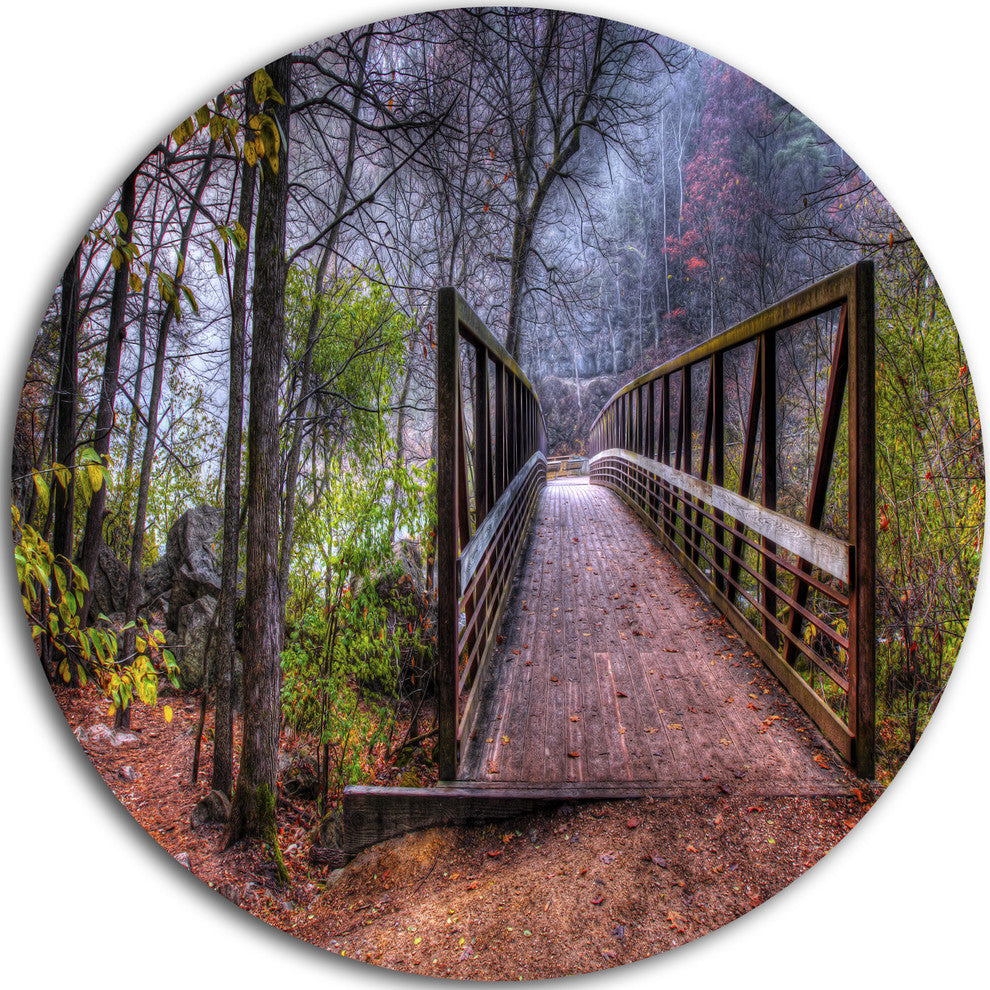 Beautiful Bridge Over Creek, Landscape Photo Round Wall Art, 11"