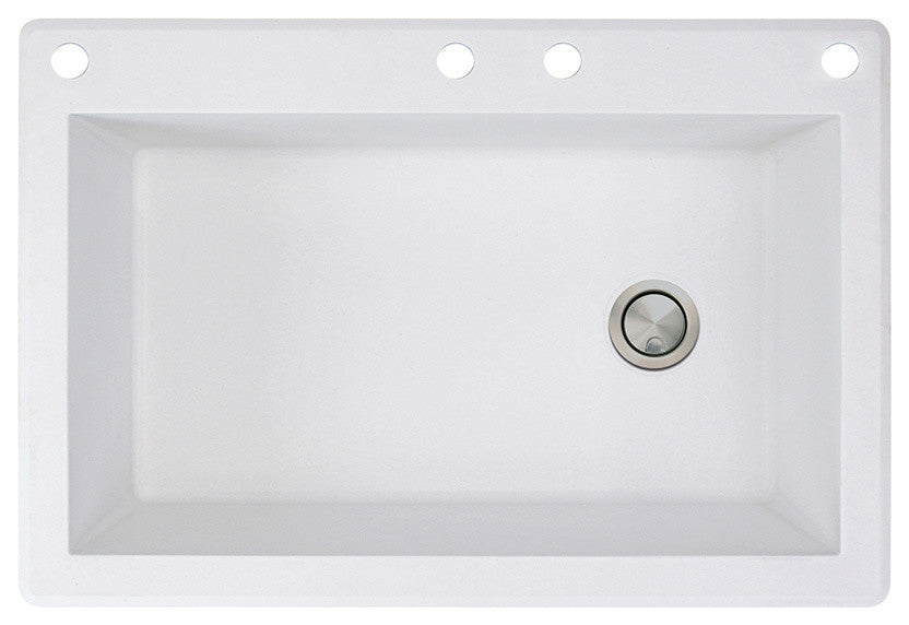 Radius 33" silQ Granite Drop-in Single Bowl Kitchen Sink with 4 Holes in White
