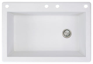 Radius 33" silQ Granite Drop-in Single Bowl Kitchen Sink with 4 Holes in White