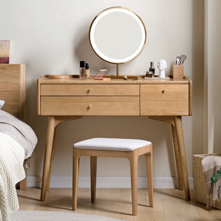 Ash Wood Dressing Table, Walnut Color/ Makeup Table 31.4"