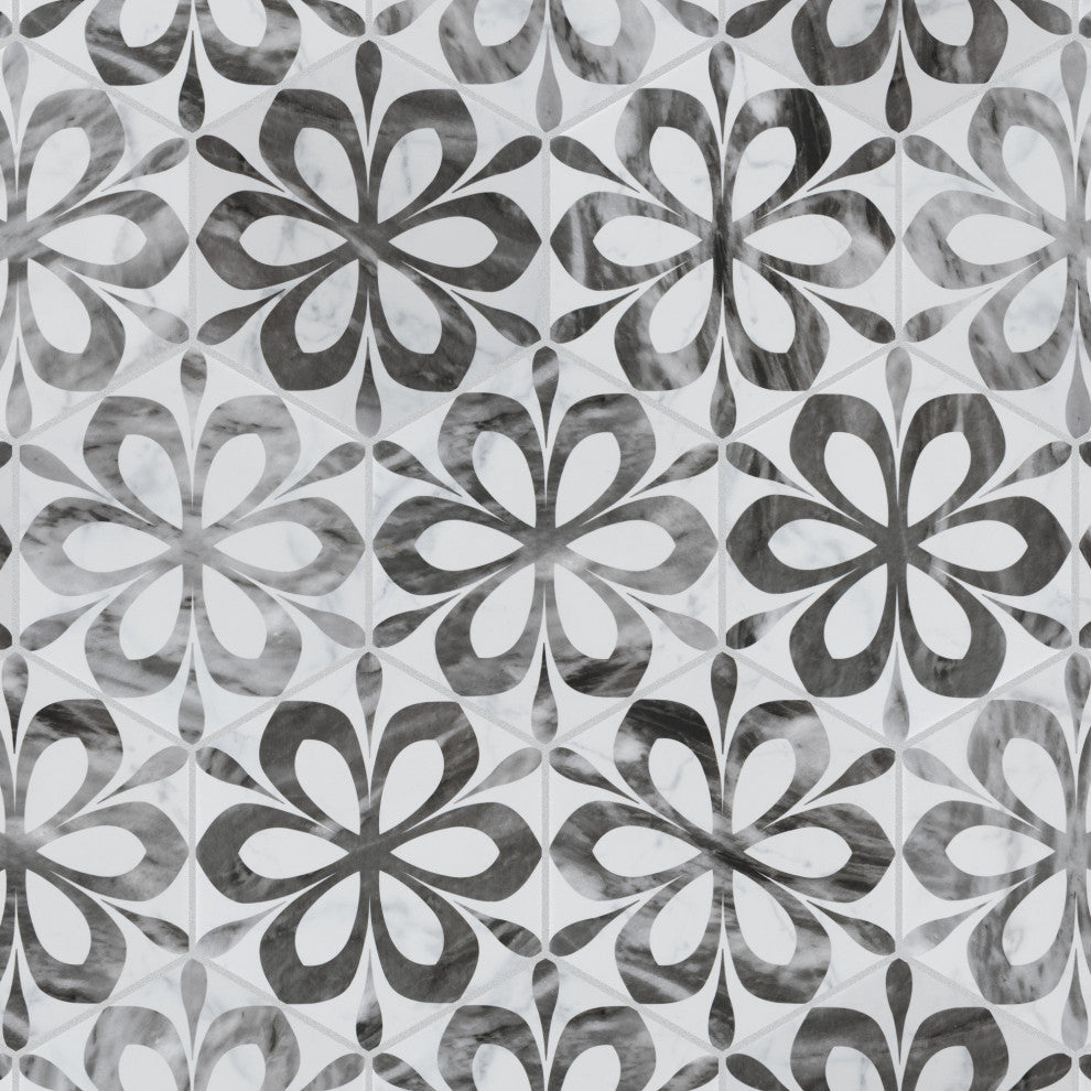 Classico Bardiglio Hex Porcelain Floor and Wall Tile Sample, White