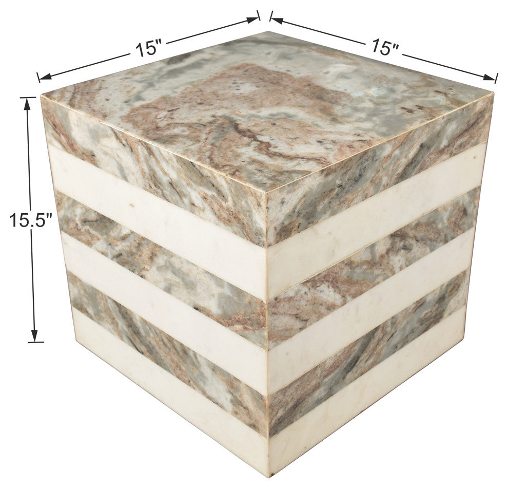 Felix 15.5" Contemporary Natural Marble Handmade Cube End Table