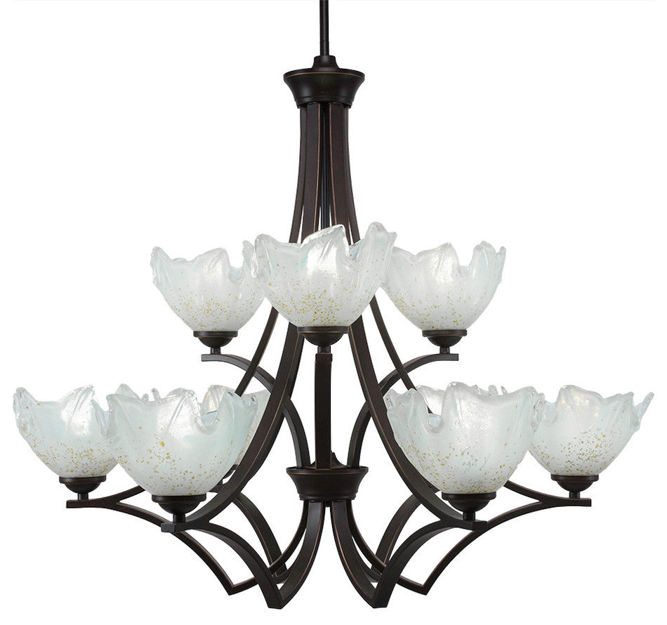 Zilo 9 Light Chandelier, 7" Gold Ice Glass