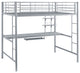 Premium Metal Full Size Loft Bed with Wood Workstation - Silver