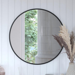 Julianne Round Metal Framed Wall Mirror, Black, 30"