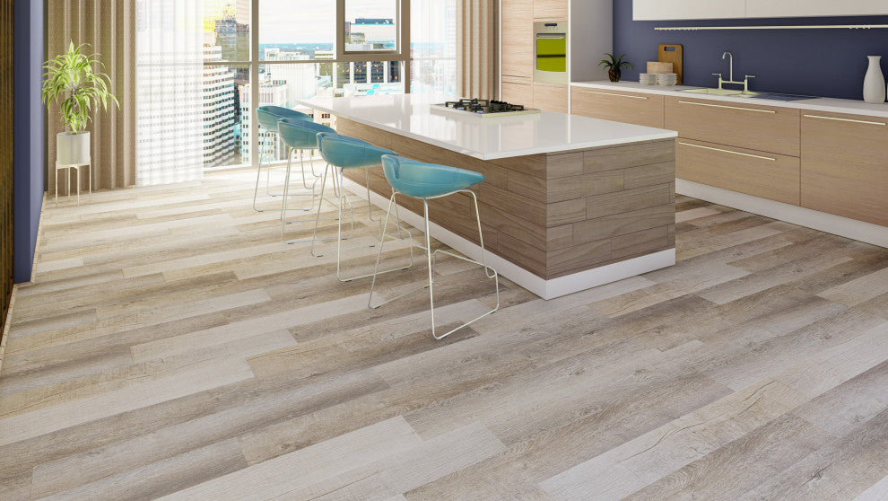 Backing Spc Flooring Planks, Surrey Beige 4Mmx7"X48", 20Mil Wear Layer