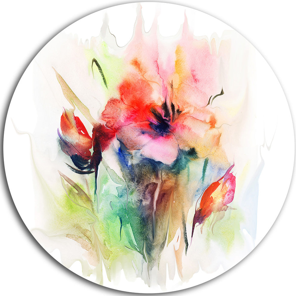 Floral Watercolor Illustration, Floral Contemporary Round Wall Art, 36"