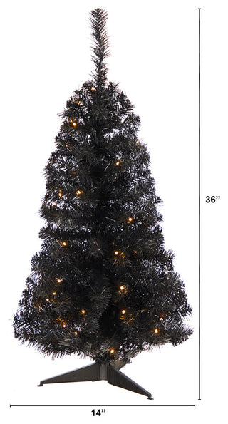 3' Black Artificial Christmas Tree With 50 LED Lights and 118 Bendable Branches