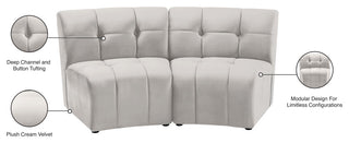 Limitless Velvet Upholstered 2-Piece Modular Sectional, Cream