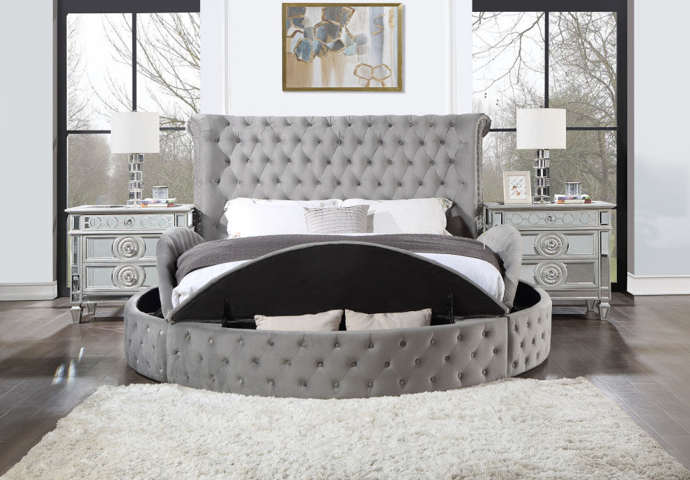 ACME Gaiva Queen Bed with Storage in Gray Velvet