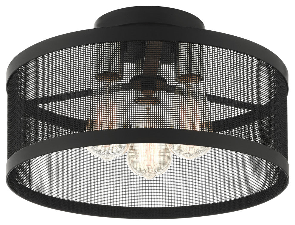 Livex Lighting Industro 3 Light Black, Brushed Nickel Accents Medium Semi-Flush