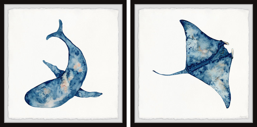 Shark and Stingray Diptych, 2-Piece Set, 18x18 Panels