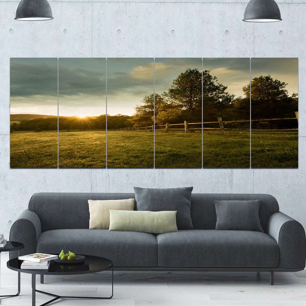 Beautiful Sunrise in the farm, Landscape Canvas Art Print, 70"x28", 6 Panels