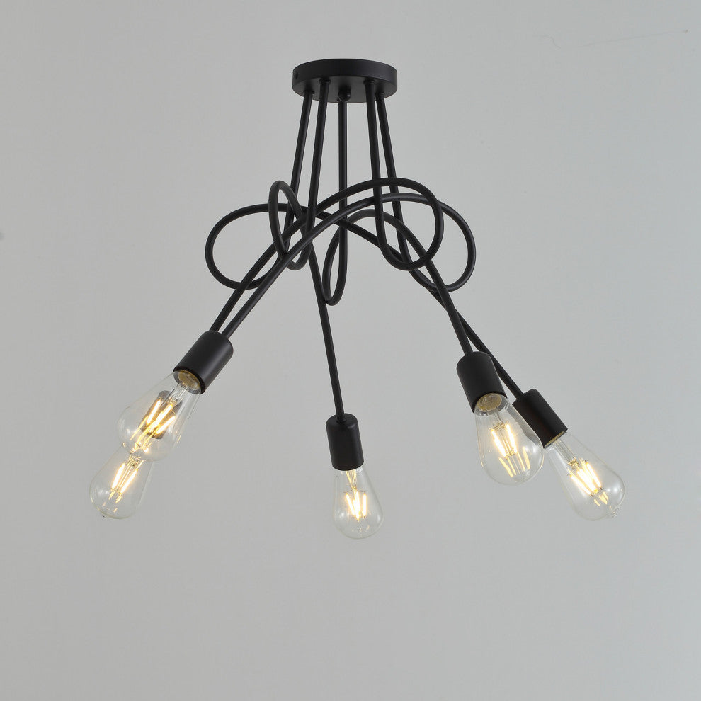 5-Light Flush Mount Light Modern Industrial Sputnik Ceiling Lighting, Black