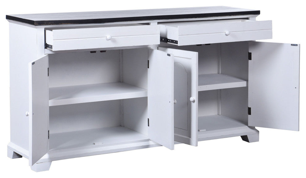 Mason Black and White Wood 2 Drawer 4 Door Cabinet, 34"H60"Wx17"D