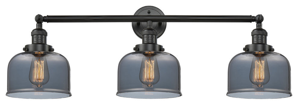 Large Bell 3-Light Bath Fixture, Smoked Glass, Matte Black