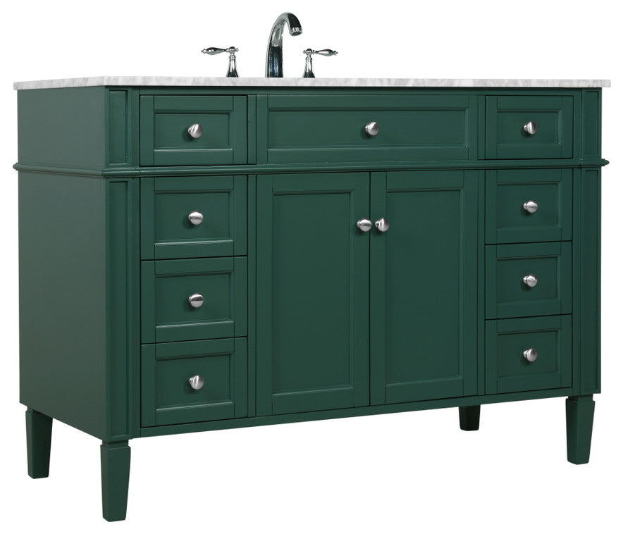 Home Living Vanity with Carrara White Marble Countertop, Green, 48", Single Sink