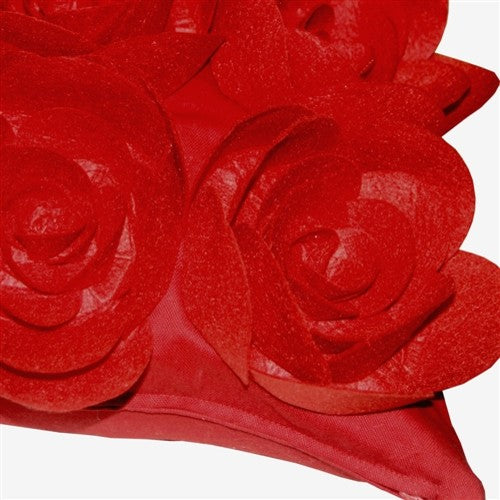 Pillow Decor - Felt Flowers in Red 17 x 17 Throw Pillow