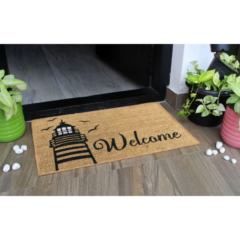 White Machine Tufted Welcome Light House Doormat, 18" x 30"