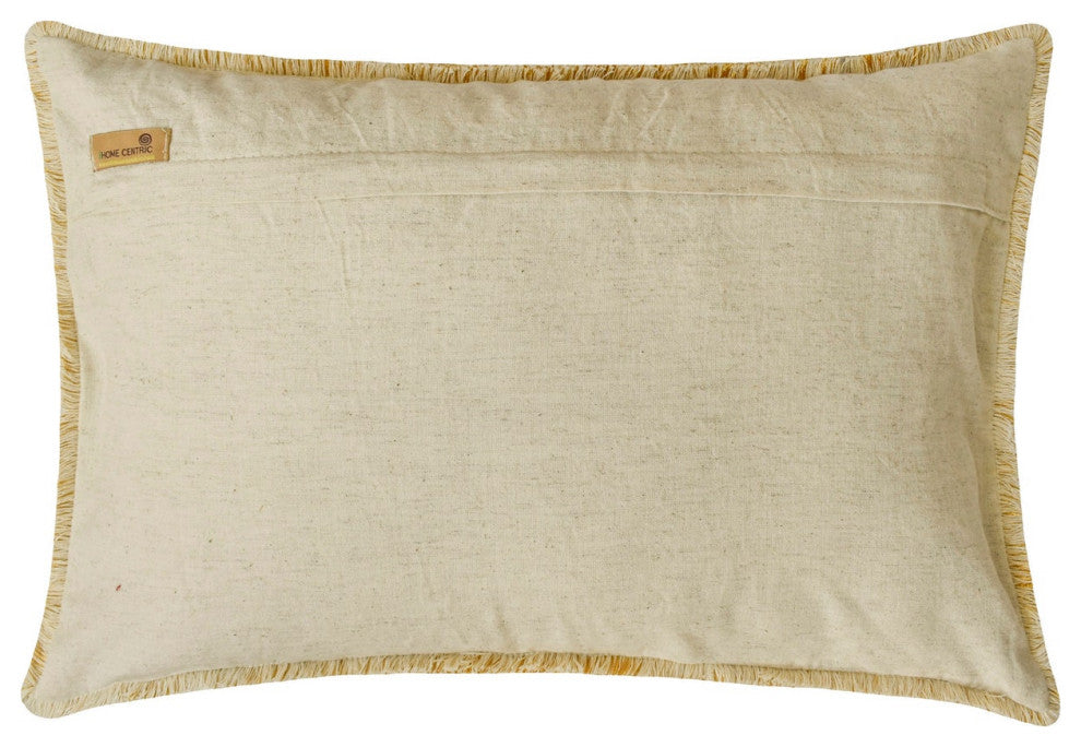 Beige Burlap 12"x18" Lumbar Pillow Cover Lace Beads Sequins Embroidery - Soraya
