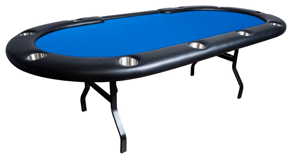 Aces Pro Folding Poker Table, 10 Players, 96" Oval, Blue Velveteen
