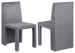 Set of 2 Fully Upholstered Dining Side Chairs With Solid Back, Gray