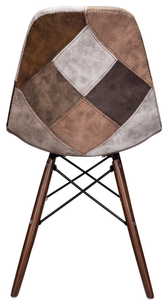 Patch Leatherette Upholstery DSW Dining Side Chair, Dark Walnut Leg, Mooku Brown