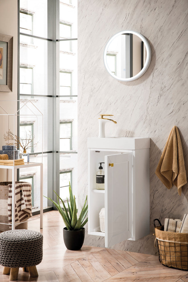 Chianti 16" Vanity, Glossy White, White Glossy Resin Countertop