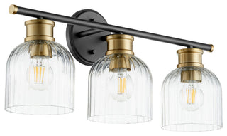 Quorum 510-3-6980 Three Light Vanity, Black w Aged Brass Finish