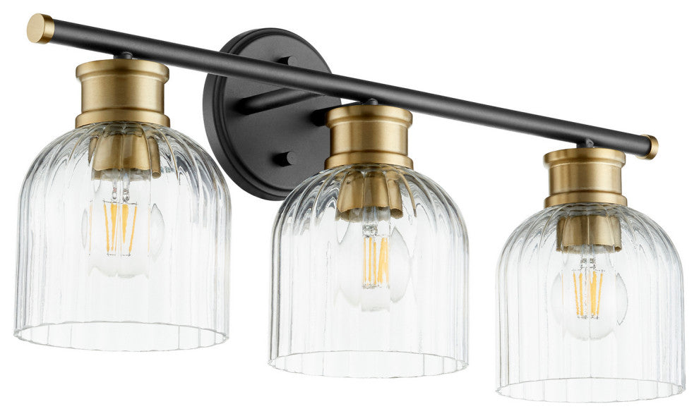 Quorum 510-3-6980 Three Light Vanity, Black w Aged Brass Finish