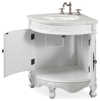 24 Inch Classic Style White Bayview Corner Bathroom Sink Vanity