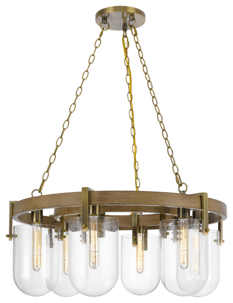Stovall 60W metal/glass/birch wood hangin light, Fx-3812-6