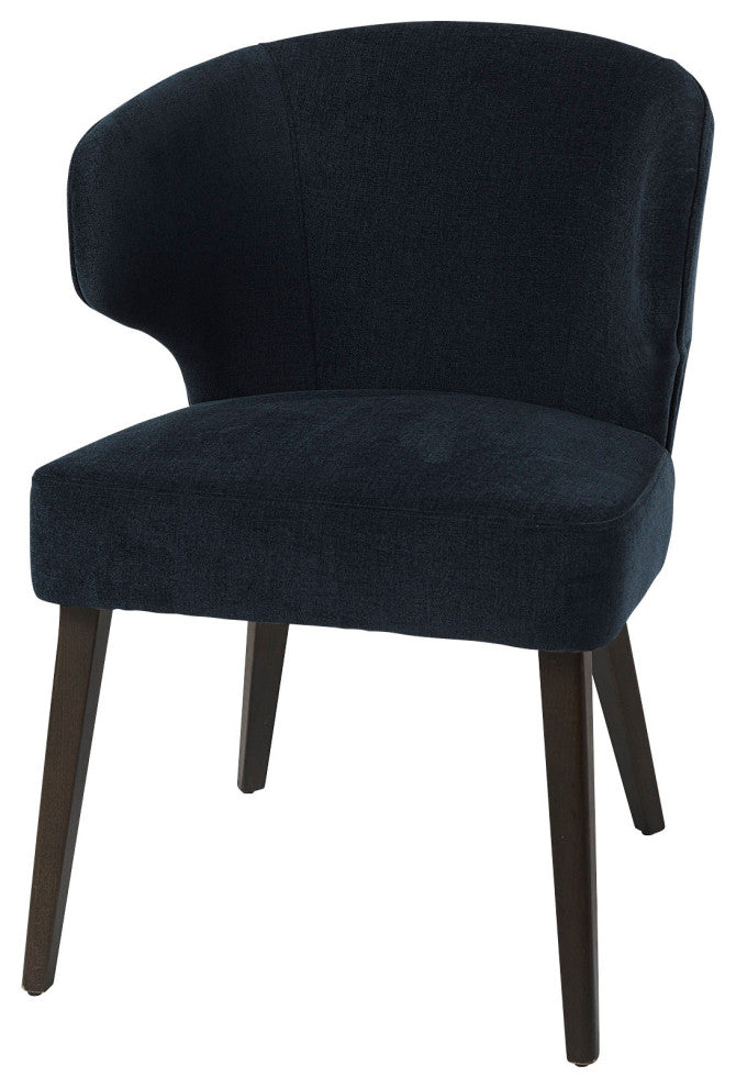Niles Navy Blue Fabric With Dark Brown Solid Wood Frame Wingback Dining Chair