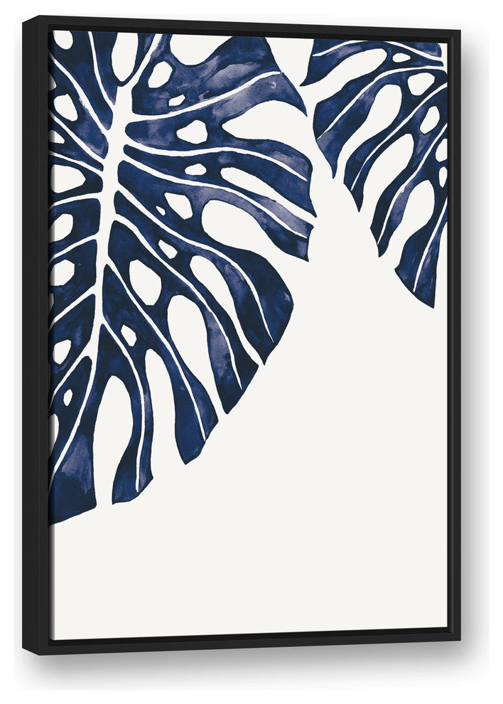 Tropical Indigo Leaves 24x36 Black Floating Framed Canvas