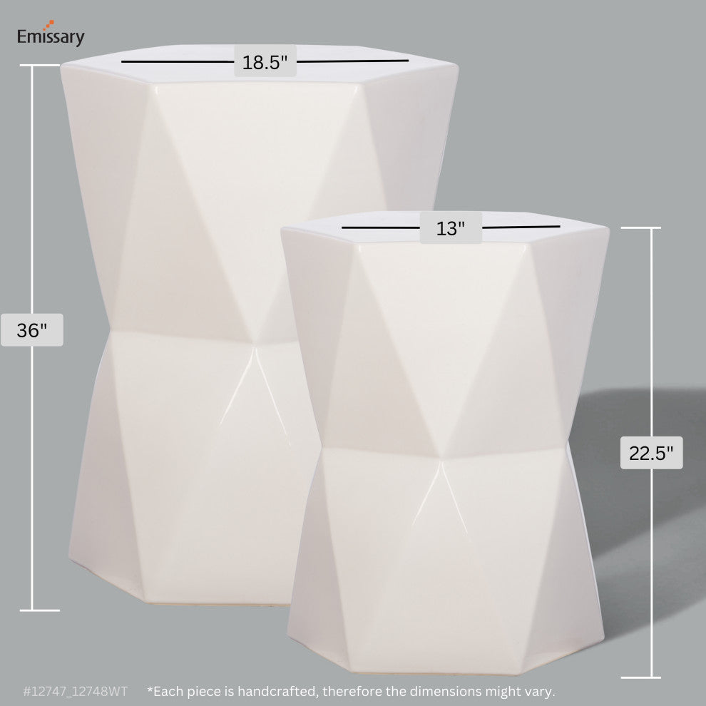 Lg Matrix  Hex Stool, White 17X22"H