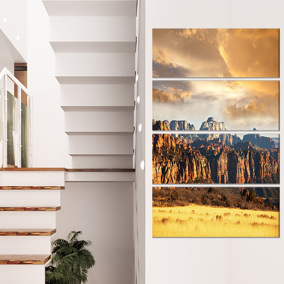 Zion National Park Utah Usa, Oversized Landscape Canvas Art, 28"x48", 4 Panels