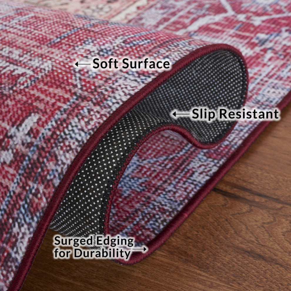 Safavieh Tucson TSN132 Rug Machine-Washable, Beige/Red, 3'x5'