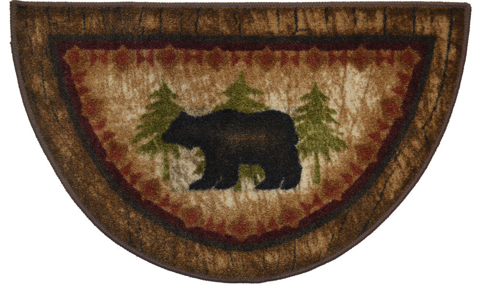 Cozy Cabin Rustic Lodge  Kitchen Accent Rug, 19"x31" Half Moon, Birch Bear