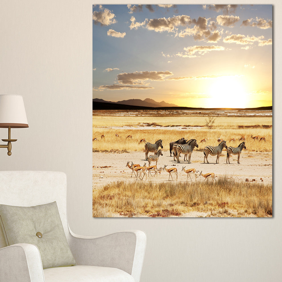 Zebras and Antelopes in Africa, African Landscape Canvas Art, 30"x40"