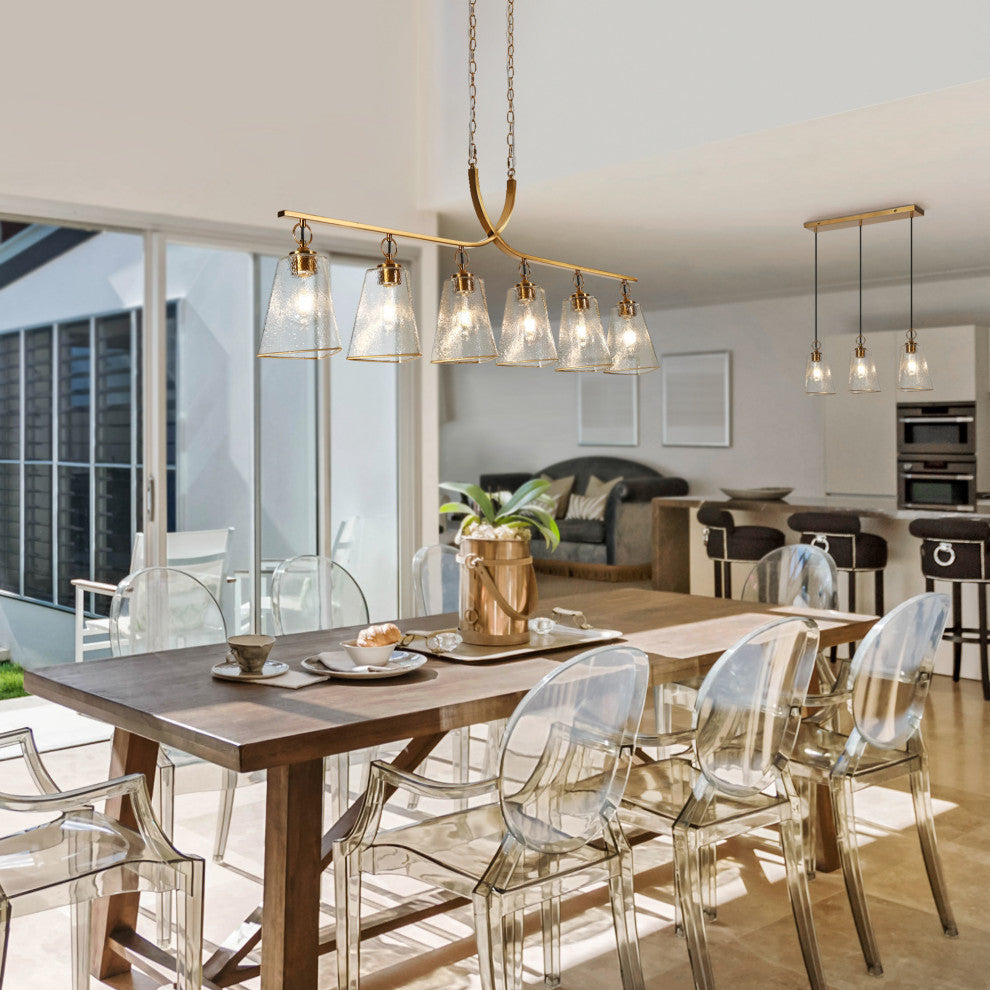 LNC Sduiaor 6-Light 55" Modern Linear LED Kitchen Island Light, Gold