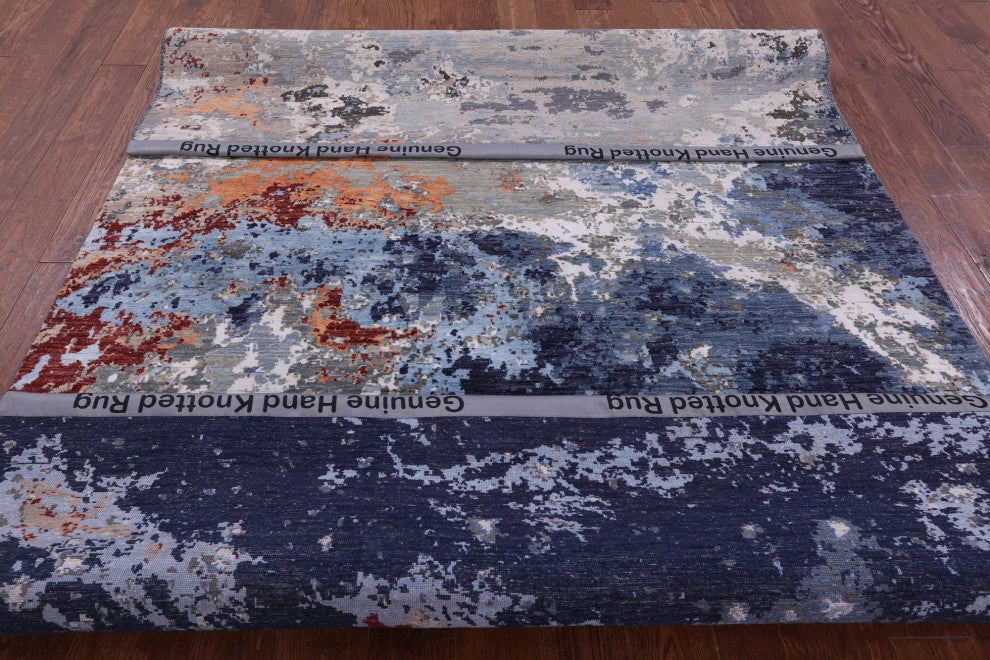 6' 1" X 9' 3" Handmade Modern Wool and Silk Rug Q8887